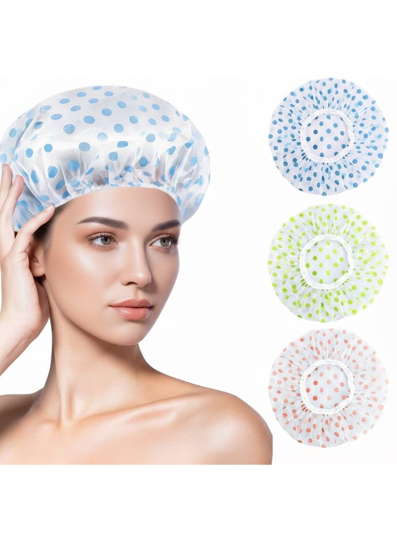 AceLuste 3-Piece Reusable Stamped Shower Cap Thickened Woman Shower Hats Waterproof Spa Salon Hotel Hair Dye Elastic Bathroom Shower Hats (Multicolour) - Image 1